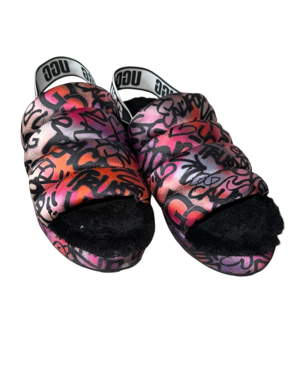 UGG Graffiti Quilted Slide Sandals in Pink, Orange & Black